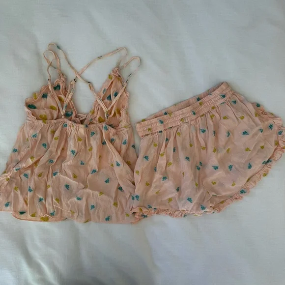 Anthropologie Peach Ruffled Pajama Set- Womens S - Picture 7 of 10